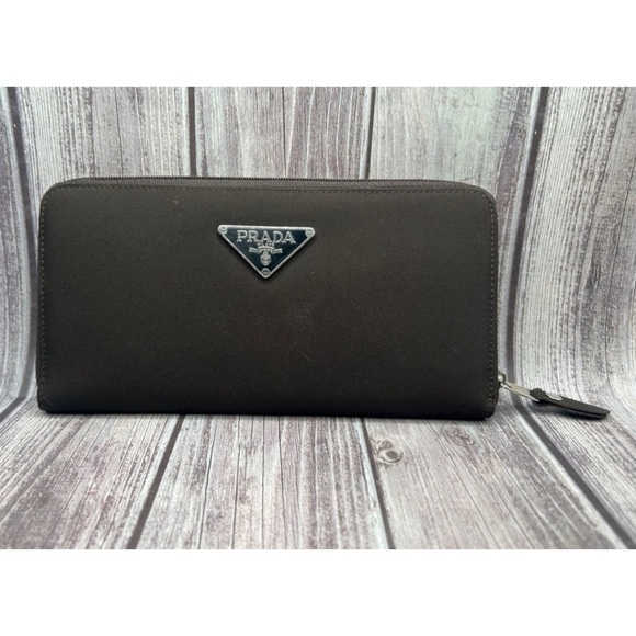 Prada Handbags - PRADA Tessuto Nylon & Saffiano Leather Zip Long Wallet Chocolate Brown